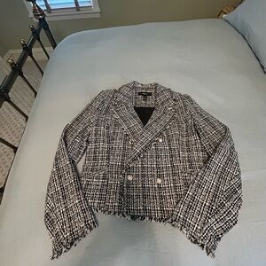 Forever 21 Black and White Tweed Cropped Double-Breasted Blazer